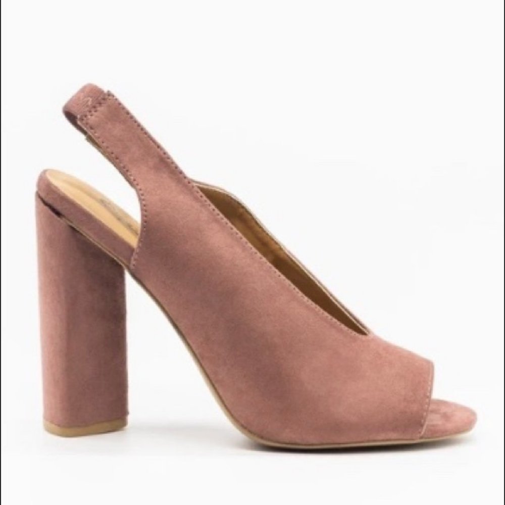 Mauve Faux Suede Slingback Heels - Picture 5 of 7